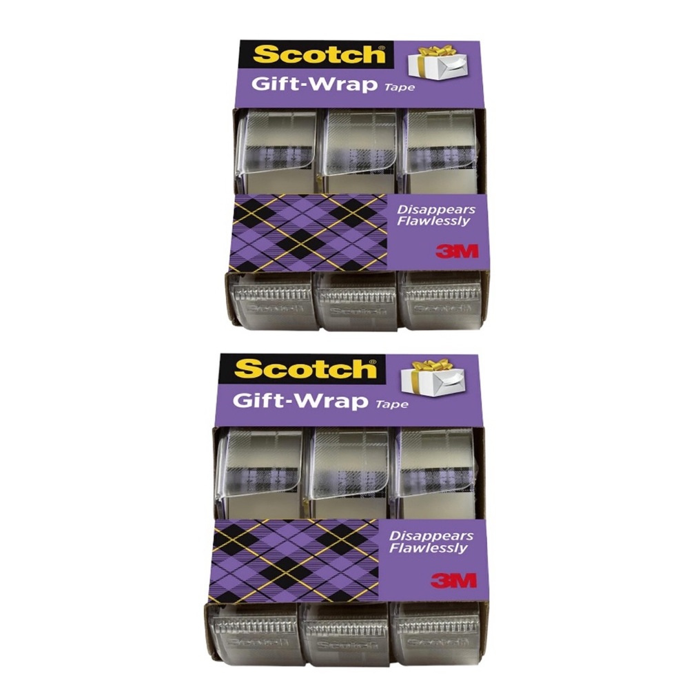 2 Pack Scotch Gift Wrap Tape, 3 Rolls, The Go-To Tape for the Holiday Dispenser